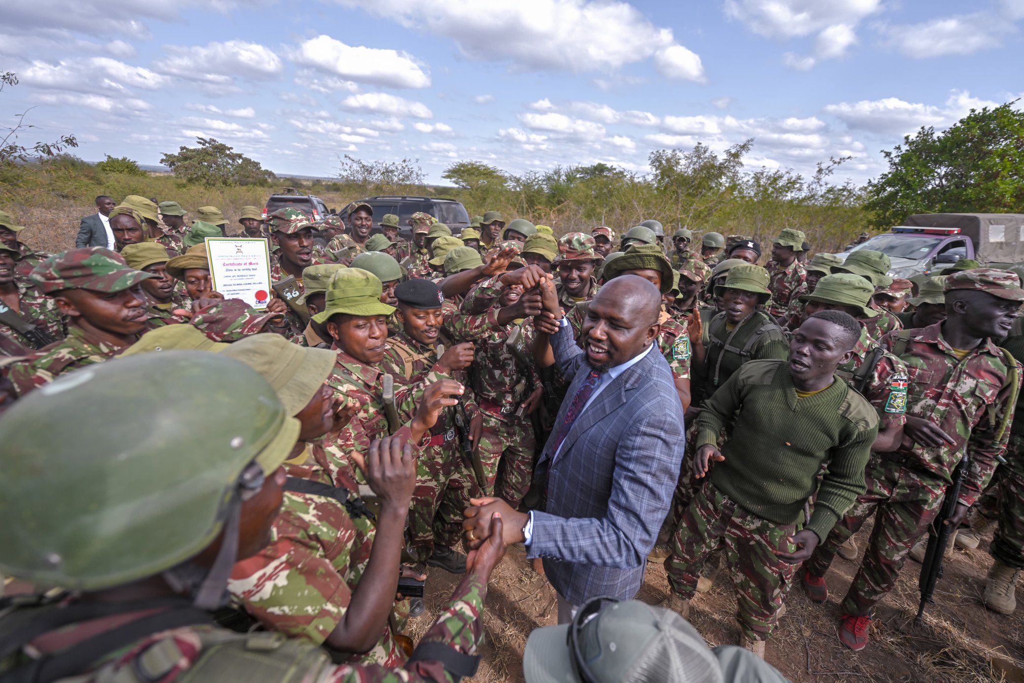 File image of Interior CS Kipchumba Murkomen together with police officers.